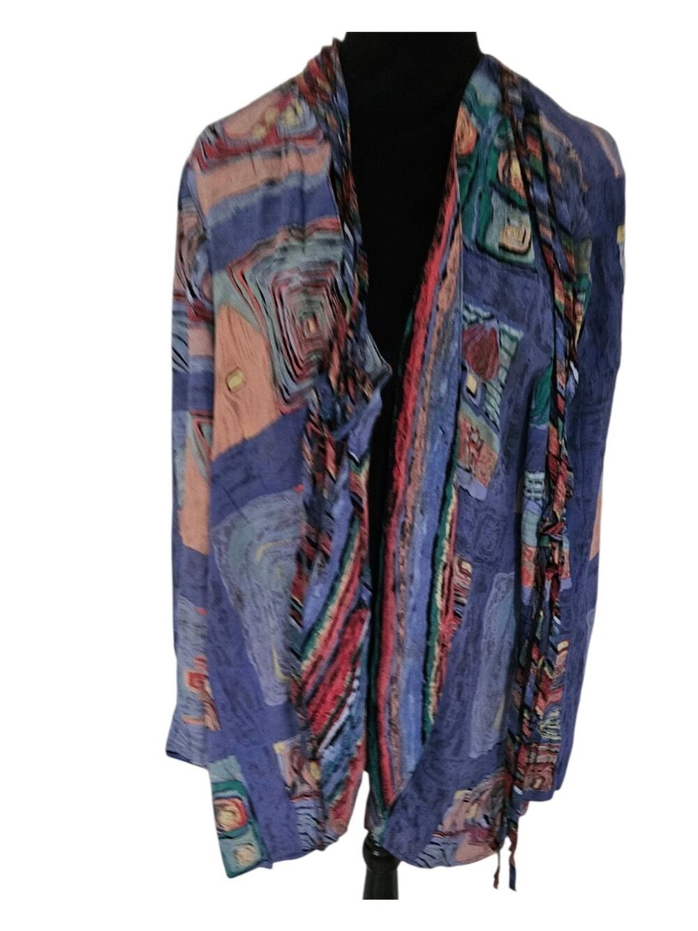 Platinum by Dorothy Schoelen Vintage Jacket Size M Abstract Art Print Fringe
